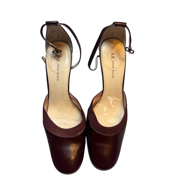 AK Anne Klein Burgundy Leather Ankle Strap Heel Pumps Shoes Women's Size 9M - Picture 1 of 6
